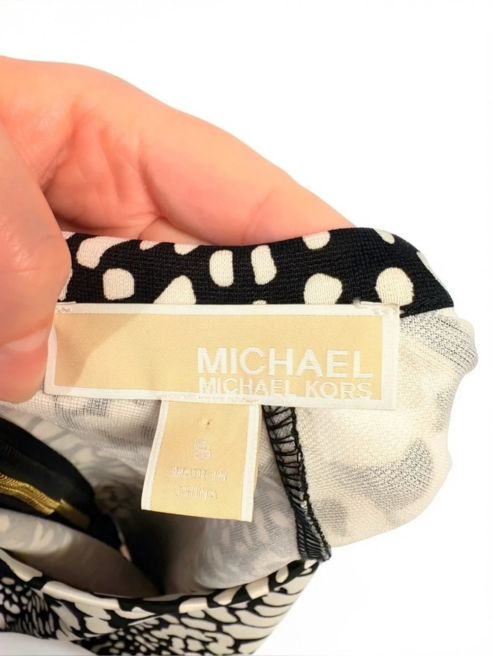 Michael Kors Black White Giraffe Print Long Sleeve Bodycon Dress Size S